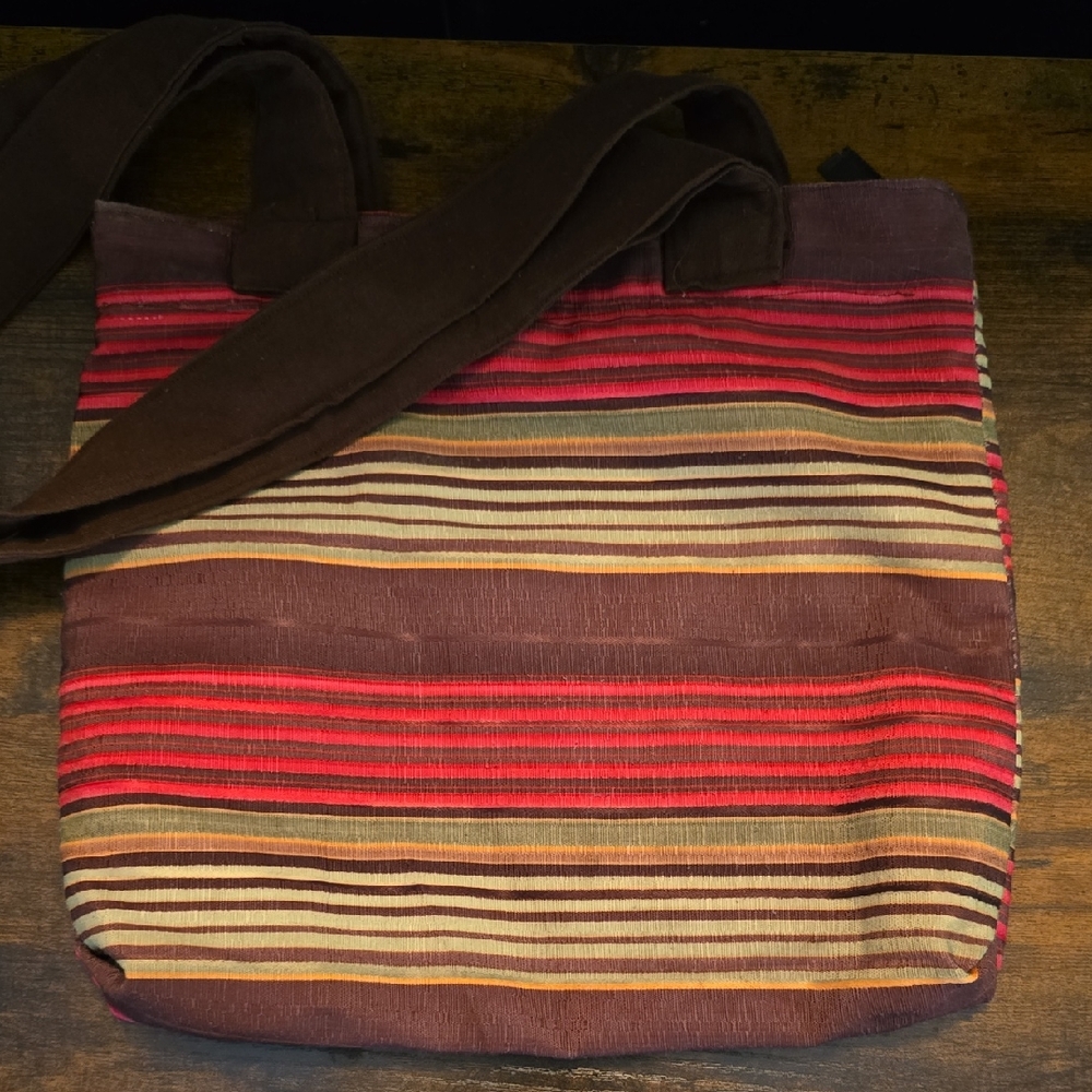 Striped Multicolor Silk Tote Bag